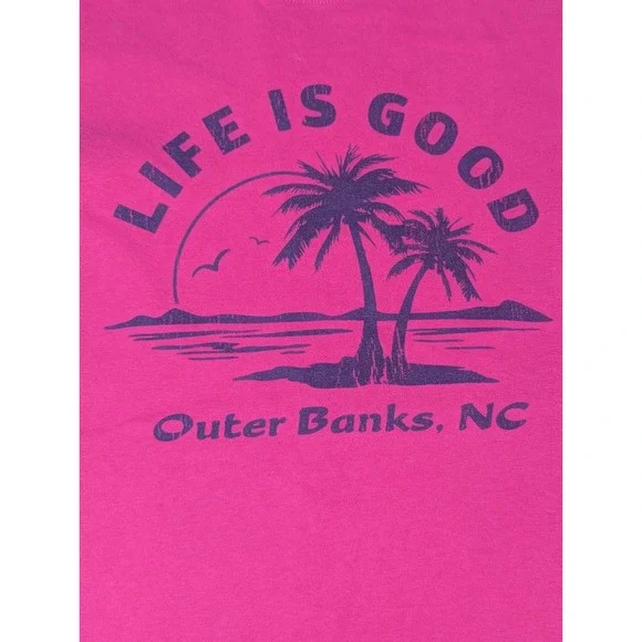 Life is Good T-Shirt Women's Small Pink Blue Palm Trees Outer Banks NC vintage - Picture 3 of 10